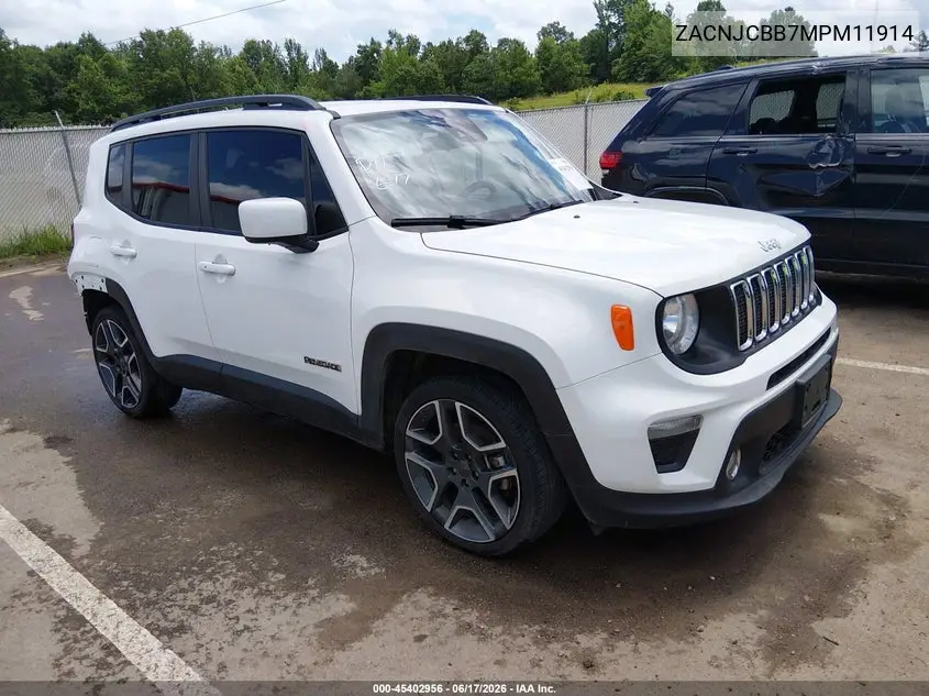 2021 Jeep Renegade Latitude Fwd VIN: ZACNJCBB7MPM11914 Lot: 45402956