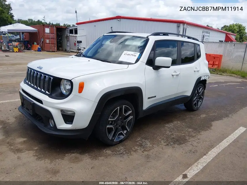 2021 Jeep Renegade Latitude Fwd VIN: ZACNJCBB7MPM11914 Lot: 45402956
