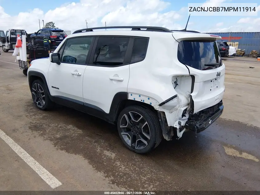 2021 Jeep Renegade Latitude Fwd VIN: ZACNJCBB7MPM11914 Lot: 45402956