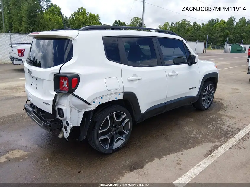 2021 Jeep Renegade Latitude Fwd VIN: ZACNJCBB7MPM11914 Lot: 45402956