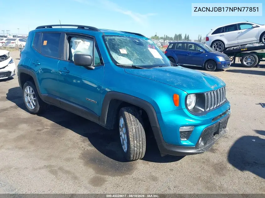 2022 Jeep Renegade Latitude 4X4 VIN: ZACNJDB17NPN77851 Lot: 45328617