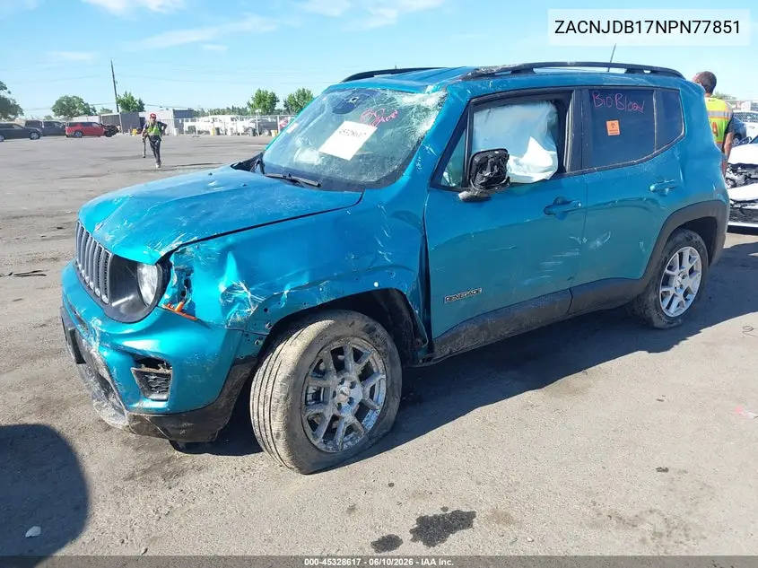 2022 Jeep Renegade Latitude 4X4 VIN: ZACNJDB17NPN77851 Lot: 45328617