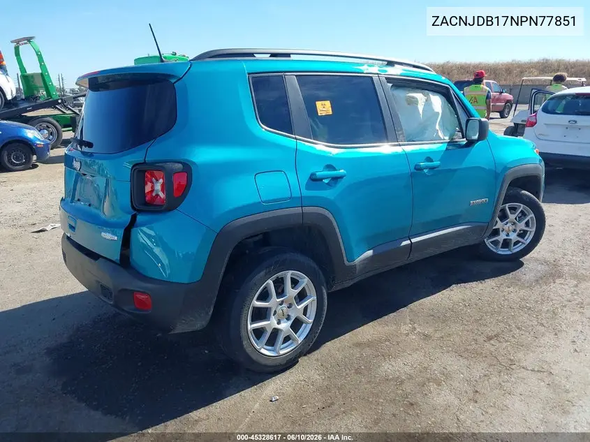 2022 Jeep Renegade Latitude 4X4 VIN: ZACNJDB17NPN77851 Lot: 45328617