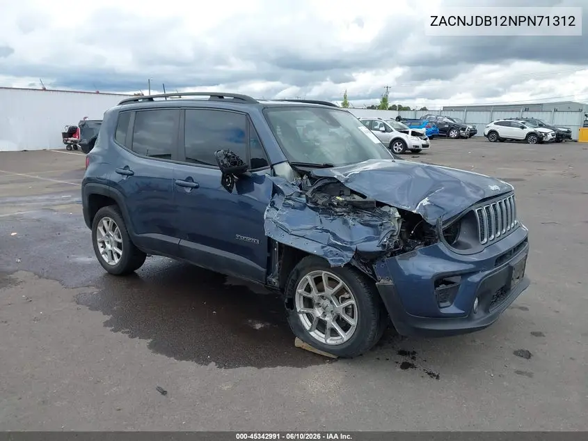 2022 Jeep Renegade Latitude 4X4 VIN: ZACNJDB12NPN71312 Lot: 45342991