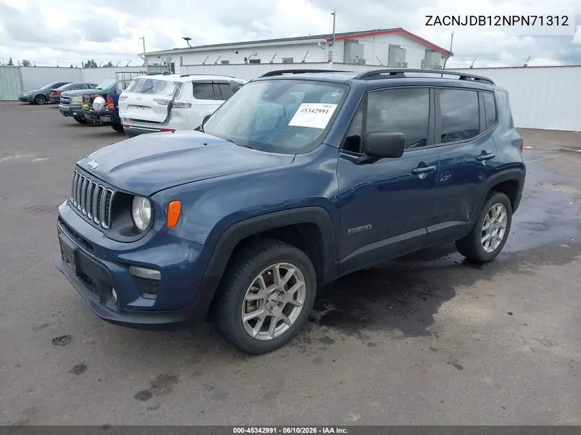 2022 Jeep Renegade Latitude 4X4 VIN: ZACNJDB12NPN71312 Lot: 45342991