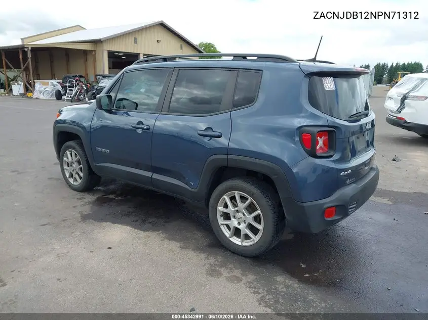 2022 Jeep Renegade Latitude 4X4 VIN: ZACNJDB12NPN71312 Lot: 45342991