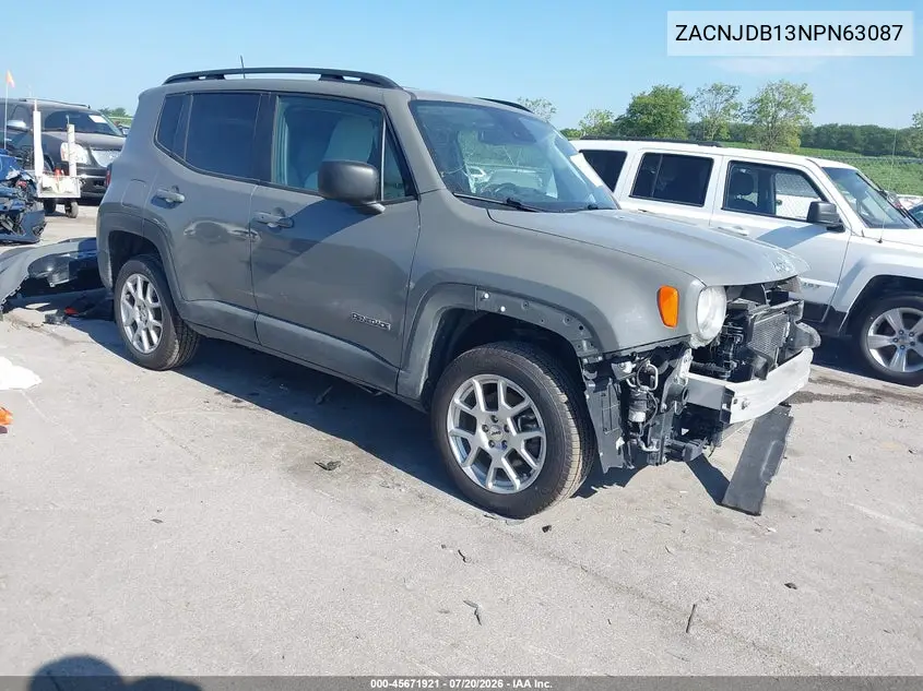 2022 Jeep Renegade Latitude 4X4 VIN: ZACNJDB13NPN63087 Lot: 45671921
