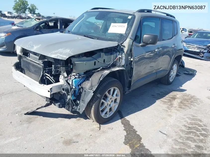 2022 Jeep Renegade Latitude 4X4 VIN: ZACNJDB13NPN63087 Lot: 45671921