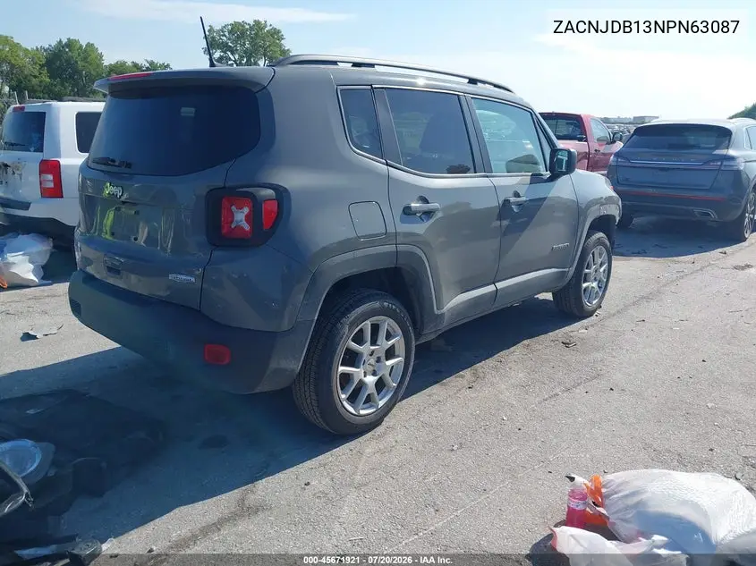 2022 Jeep Renegade Latitude 4X4 VIN: ZACNJDB13NPN63087 Lot: 45671921