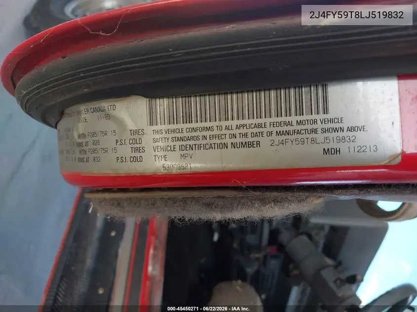 1990 Jeep Wrangler / Yj Laredo VIN: 2J4FY59T8LJ519832 Lot: 45450271