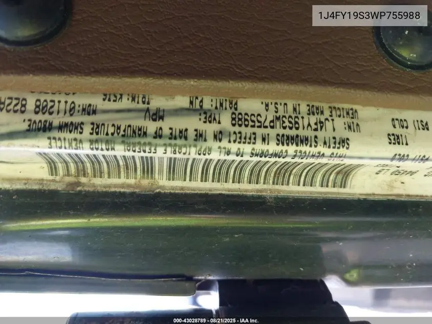 1J4FY19S3WP755988 1998 Jeep Wrangler Sport