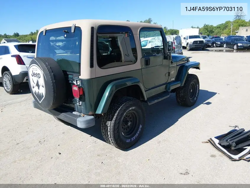 2000 Jeep Wrangler Sahara VIN: 1J4FA59S6YP703110 Lot: 45118230
