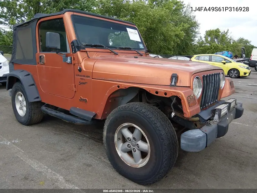 2001 Jeep Wrangler Sport VIN: 1J4FA49S61P316928 Lot: 45452388