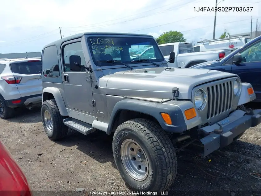 2002 Jeep Wrangler VIN: 1J4FA49S02P703637 Lot: 12634721