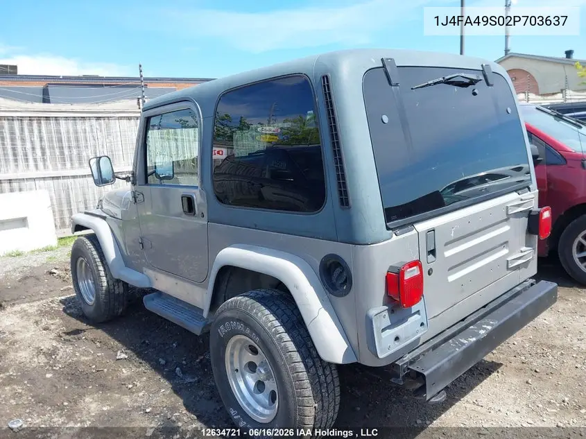 2002 Jeep Wrangler VIN: 1J4FA49S02P703637 Lot: 12634721