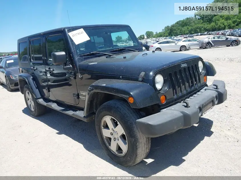 2007 Jeep Wrangler Unlimited Sahara VIN: 1J8GA59157L194515 Lot: 45378143