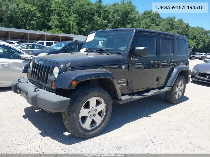 2007 Jeep Wrangler Unlimited Sahara VIN: 1J8GA59157L194515 Lot: 45378143