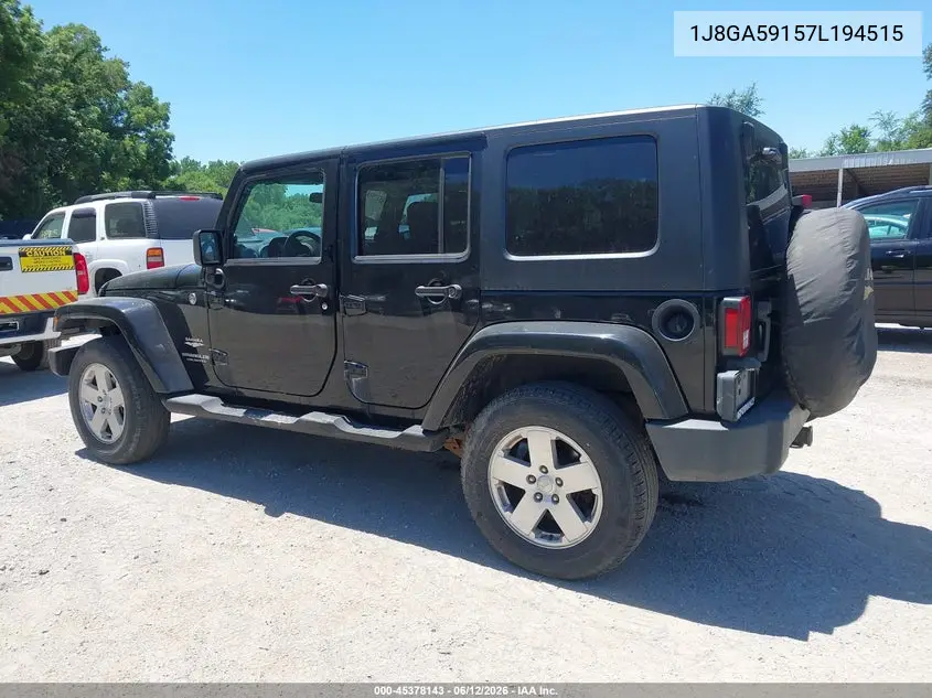 2007 Jeep Wrangler Unlimited Sahara VIN: 1J8GA59157L194515 Lot: 45378143