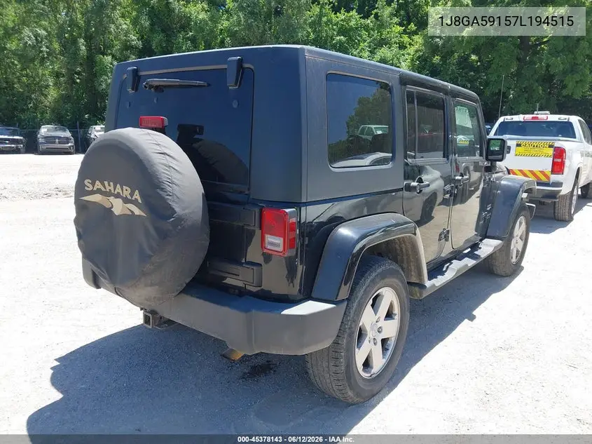 2007 Jeep Wrangler Unlimited Sahara VIN: 1J8GA59157L194515 Lot: 45378143