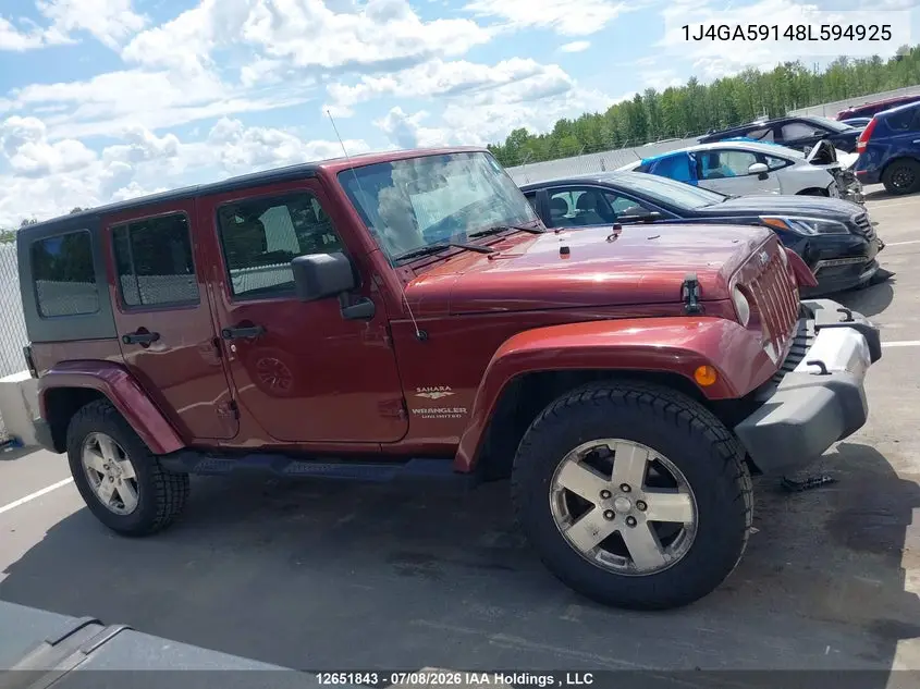 2008 Jeep Wrangler Unlimited Sahara VIN: 1J4GA59148L594925 Lot: 12651843