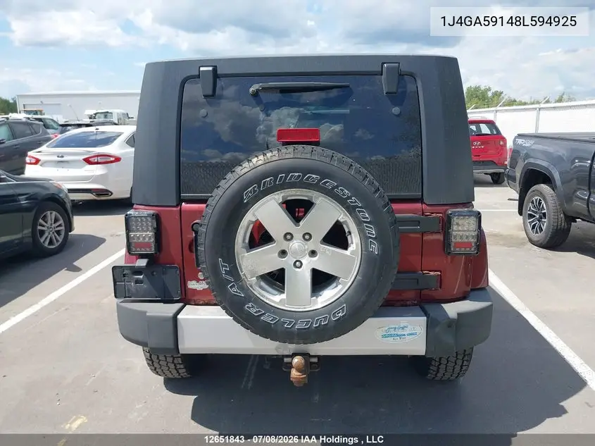 2008 Jeep Wrangler Unlimited Sahara VIN: 1J4GA59148L594925 Lot: 12651843