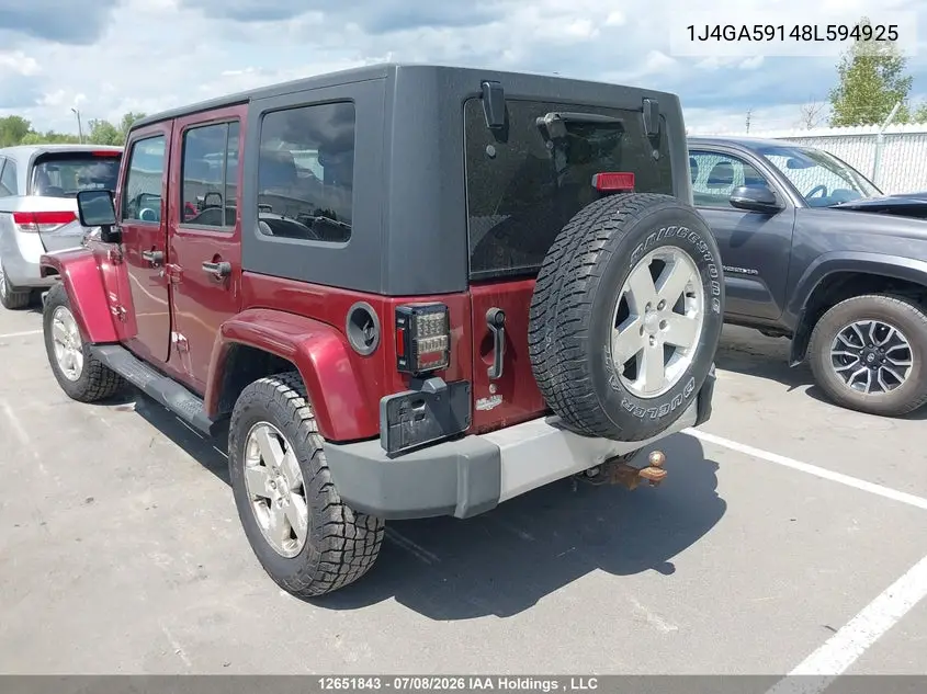 2008 Jeep Wrangler Unlimited Sahara VIN: 1J4GA59148L594925 Lot: 12651843