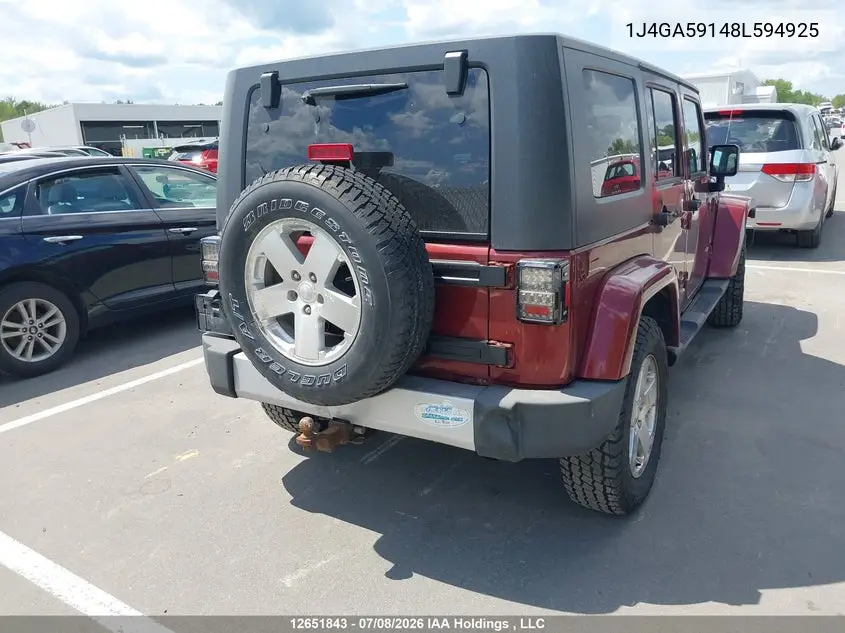 2008 Jeep Wrangler Unlimited Sahara VIN: 1J4GA59148L594925 Lot: 12651843