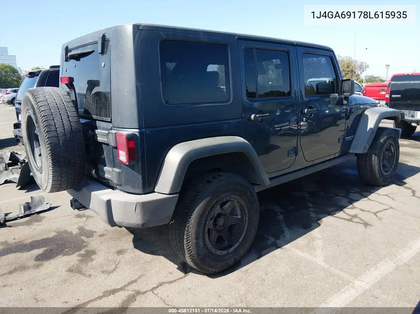 2008 Jeep Wrangler Unlimited Rubicon VIN: 1J4GA69178L615935 Lot: 45612151