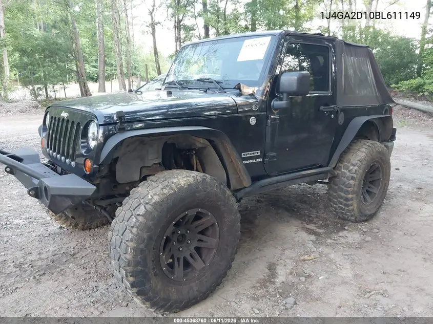 2011 Jeep Wrangler Sport VIN: 1J4GA2D10BL611149 Lot: 45368760