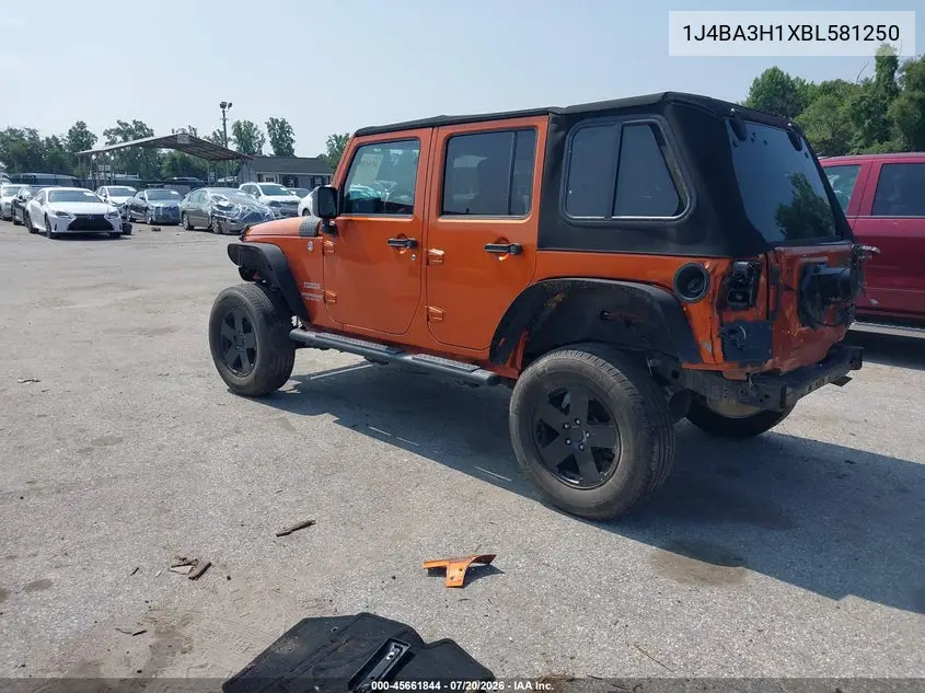 2011 Jeep Wrangler Unlimited Sport VIN: 1J4BA3H1XBL581250 Lot: 45661844