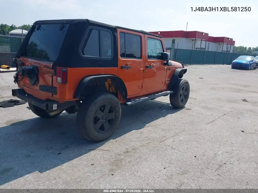 2011 Jeep Wrangler Unlimited Sport VIN: 1J4BA3H1XBL581250 Lot: 45661844