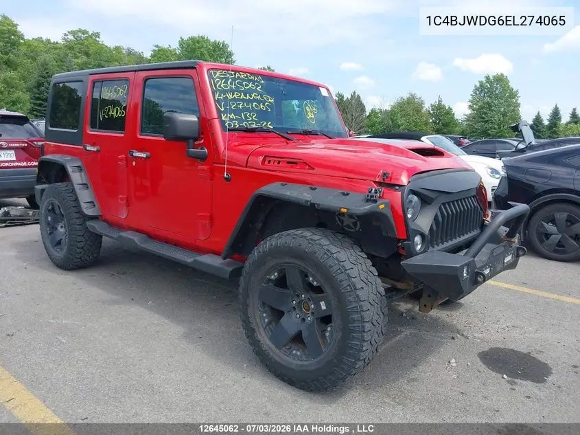 2014 Jeep Wrangler Unlimited Sport VIN: 1C4BJWDG6EL274065 Lot: 12645062
