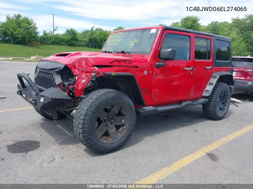 2014 Jeep Wrangler Unlimited Sport VIN: 1C4BJWDG6EL274065 Lot: 12645062