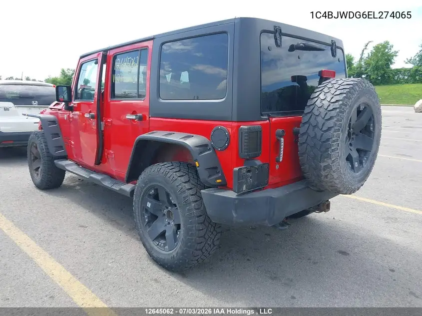 2014 Jeep Wrangler Unlimited Sport VIN: 1C4BJWDG6EL274065 Lot: 12645062