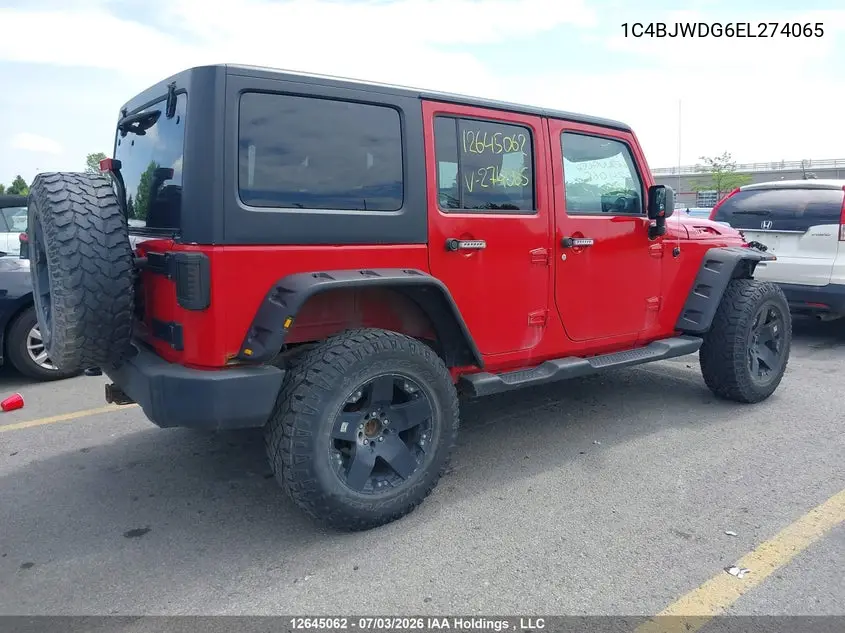2014 Jeep Wrangler Unlimited Sport VIN: 1C4BJWDG6EL274065 Lot: 12645062