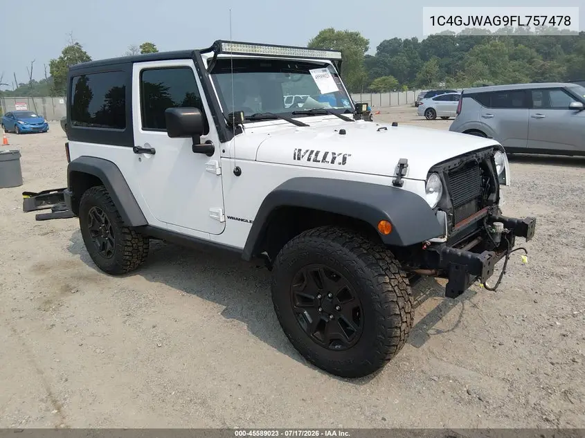 2015 Jeep Wrangler Willys Wheeler VIN: 1C4GJWAG9FL757478 Lot: 45589023