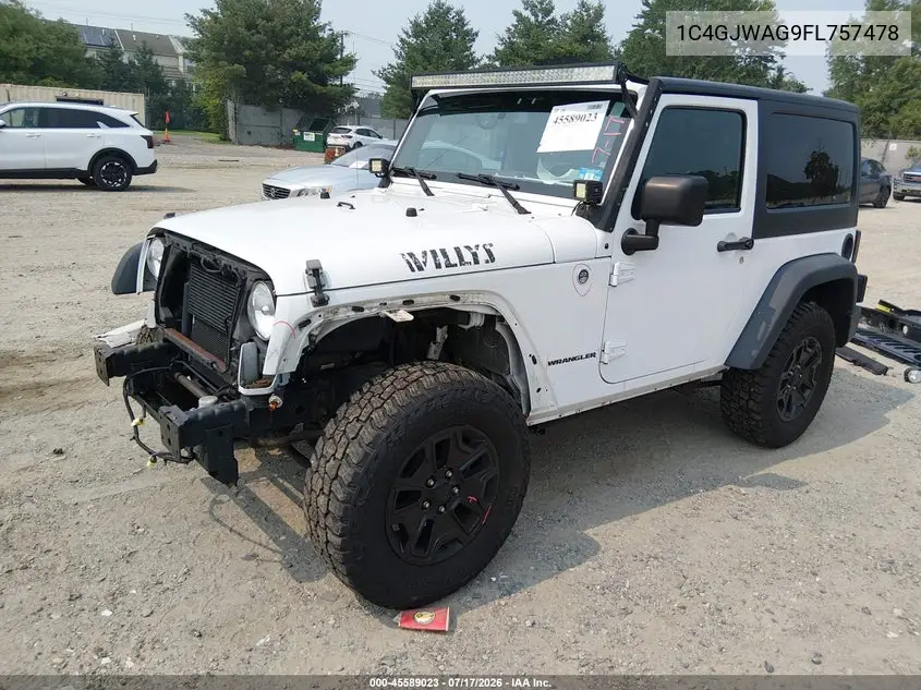2015 Jeep Wrangler Willys Wheeler VIN: 1C4GJWAG9FL757478 Lot: 45589023