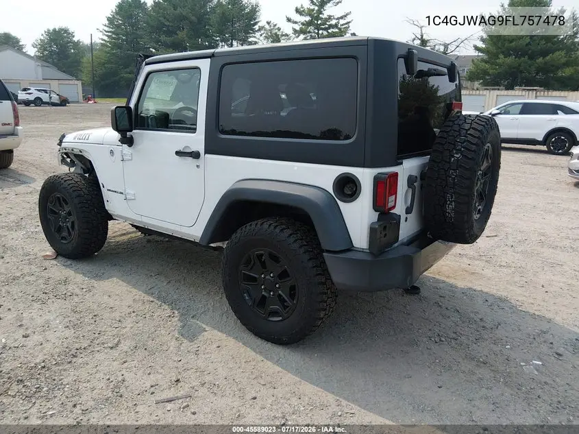 2015 Jeep Wrangler Willys Wheeler VIN: 1C4GJWAG9FL757478 Lot: 45589023