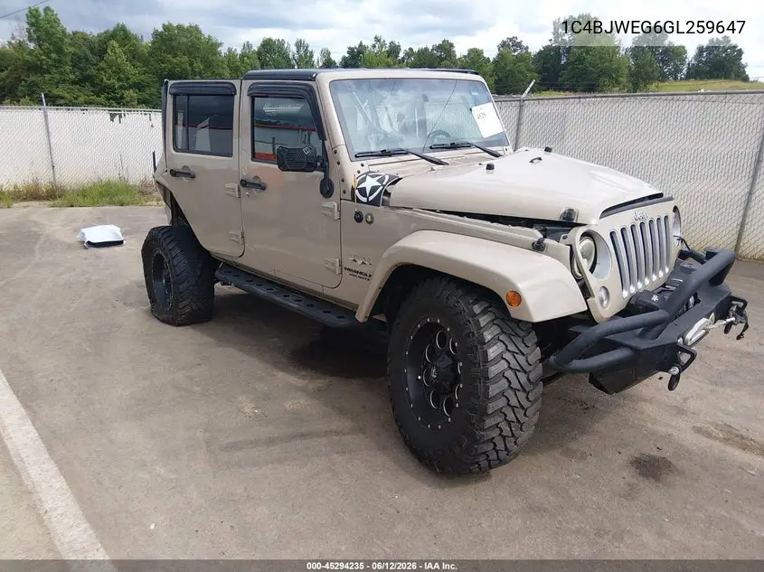 2016 Jeep Wrangler Unlimited Sahara VIN: 1C4BJWEG6GL259647 Lot: 45294235