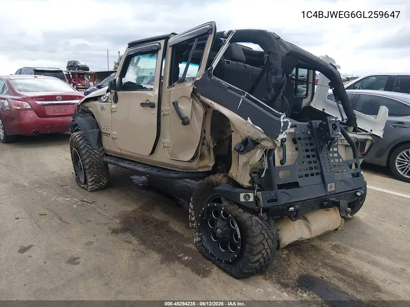 2016 Jeep Wrangler Unlimited Sahara VIN: 1C4BJWEG6GL259647 Lot: 45294235