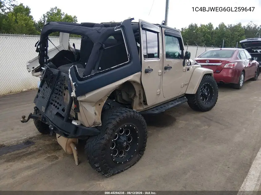 2016 Jeep Wrangler Unlimited Sahara VIN: 1C4BJWEG6GL259647 Lot: 45294235