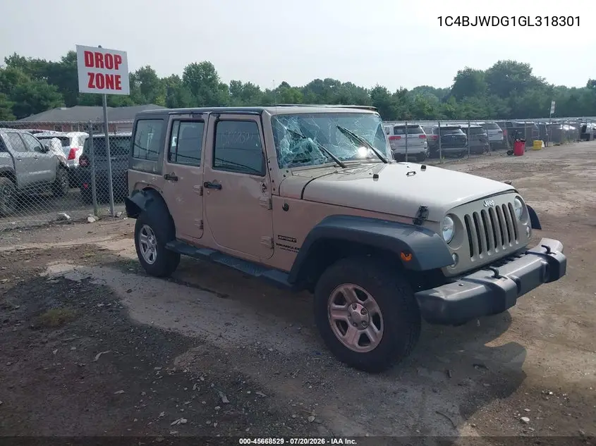 2016 Jeep Wrangler Unlimited Sport VIN: 1C4BJWDG1GL318301 Lot: 45668529