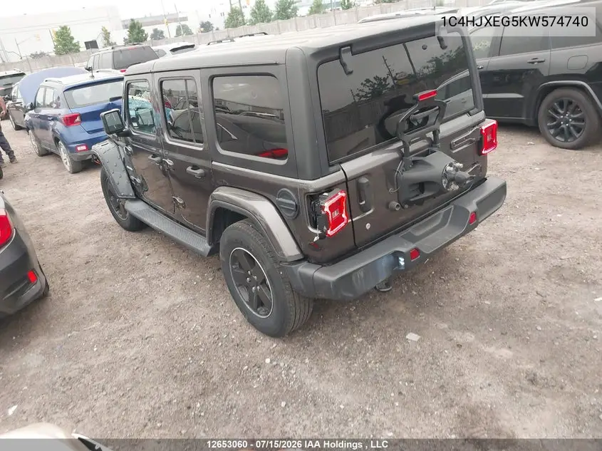 2019 Jeep Wrangler Unlimited Sahara VIN: 1C4HJXEG5KW574740 Lot: 12653060