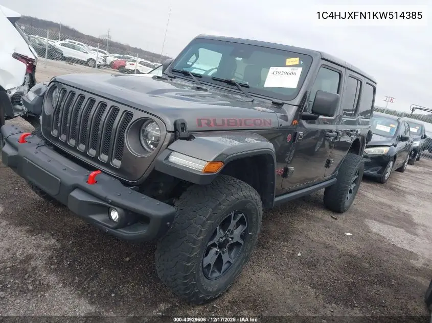 1C4HJXFN1KW514385 2019 Jeep Wrangler Unlimited Rubicon 4X4