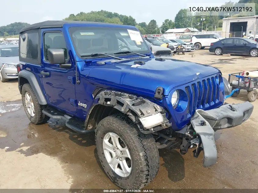 2019 Jeep Wrangler Sport S 4X4 VIN: 1C4GJXAG7KW512192 Lot: 45647127