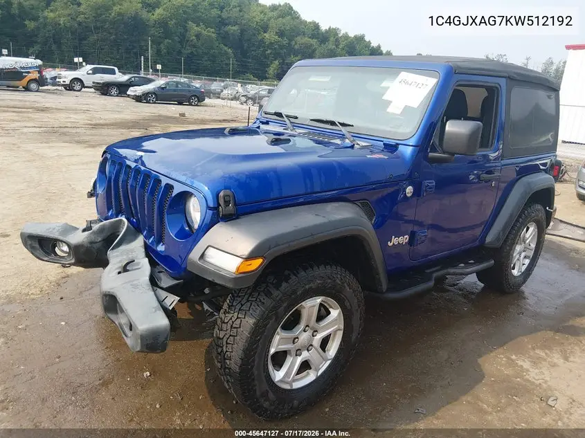 2019 Jeep Wrangler Sport S 4X4 VIN: 1C4GJXAG7KW512192 Lot: 45647127