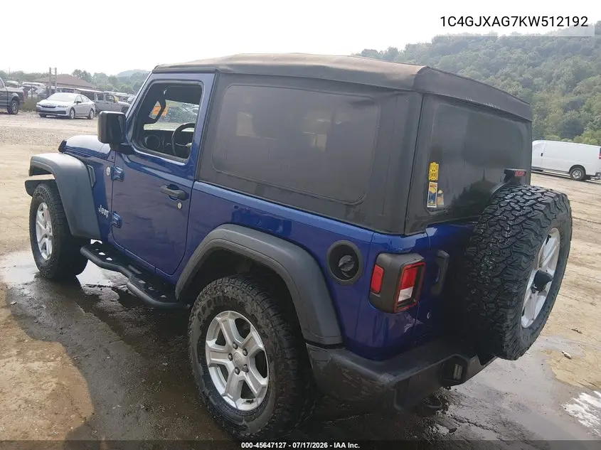 2019 Jeep Wrangler Sport S 4X4 VIN: 1C4GJXAG7KW512192 Lot: 45647127
