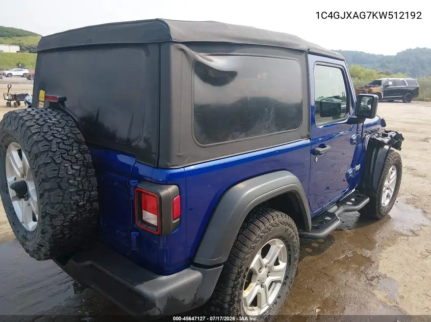 2019 Jeep Wrangler Sport S 4X4 VIN: 1C4GJXAG7KW512192 Lot: 45647127
