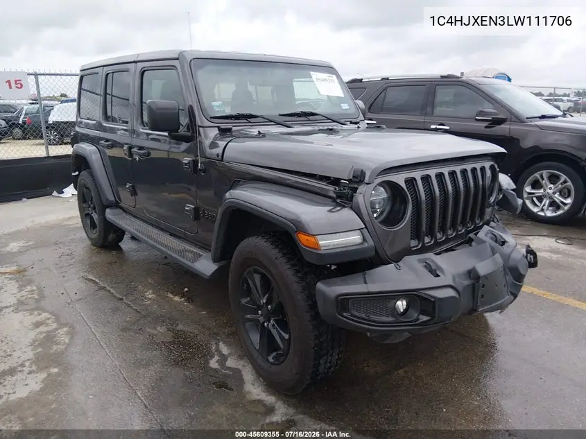 2020 Jeep Wrangler Unlimited Sahara Altitude 4X4 VIN: 1C4HJXEN3LW111706 Lot: 45609355