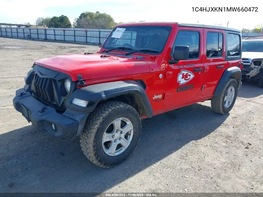 1C4HJXKN1MW660472 2021 Jeep Wrangler Unlimited Sport Rhd 4X4